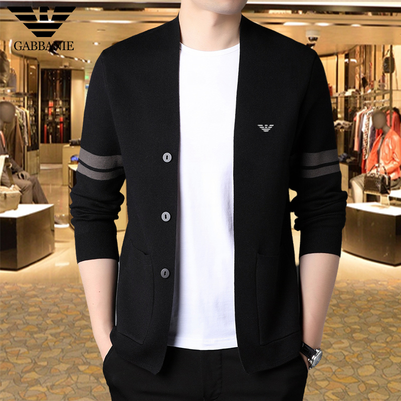 专柜正品秋冬季新款针织羊毛衫男士开衫V领毛衣休闲针织衫外套男