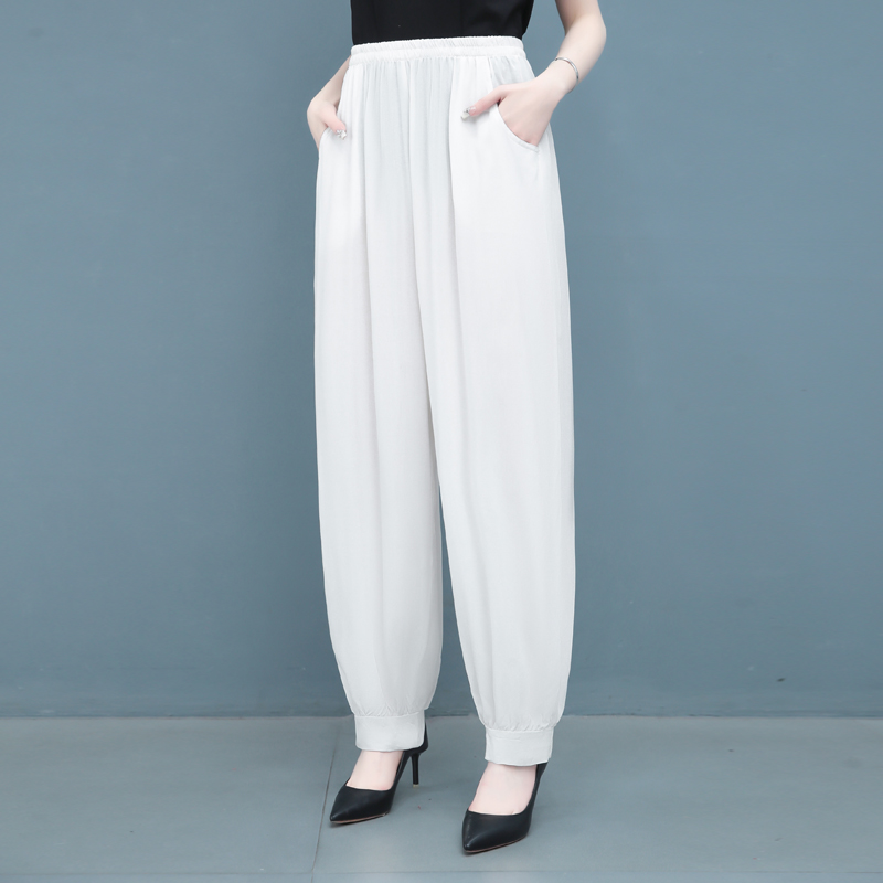 时尚妈妈防蚊裤夏季薄款中老年休闲裤子宽松灯笼裤大码棉绸阔腿裤
