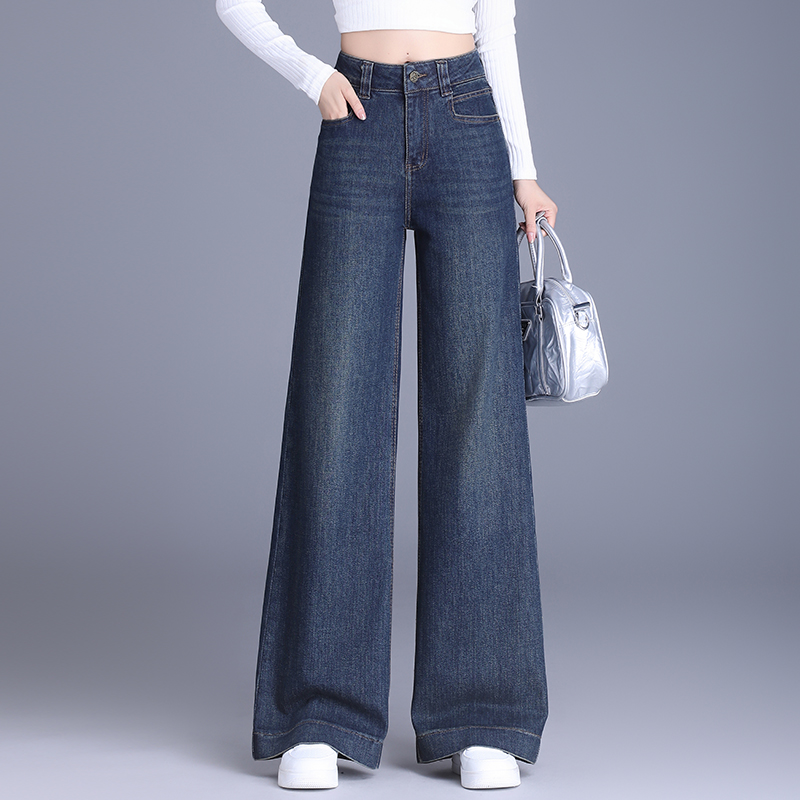 2025正品高端阔腿牛仔裤女秋冬新款高腰显瘦女款宽松垂感拖地长裤