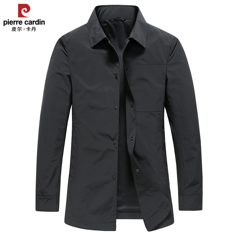 皮尔卡丹2025夏季新款男士夹克商务翻领修身薄款休闲中长款外套男