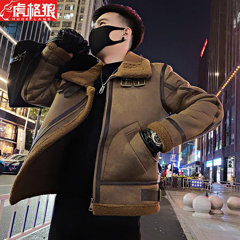 冬装皮衣一体绒加厚棉衣机车外套男皮毛袄冬季男装棉袄潮牌棉服帅
