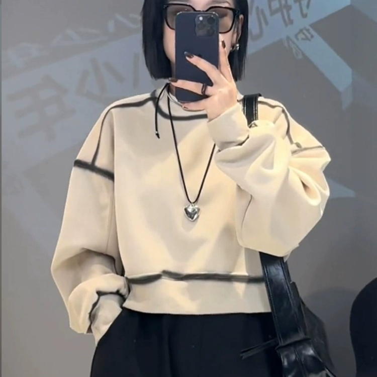 美式慵懒短款圆领卫衣女春秋2025新款爆款高级感欧货漂亮洋气减龄