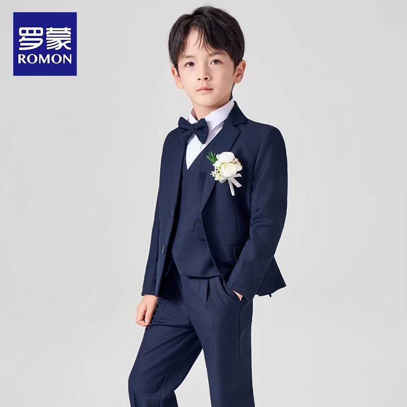 罗蒙儿童西装套装男童英伦风花童礼服中大童婚礼小西服钢琴演出服