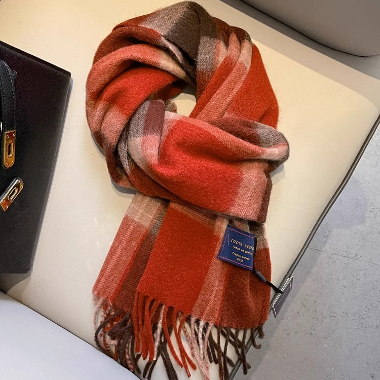 英国Cosp Kosp 秋冬联名经典100%羊毛格子红色围巾保暖围脖高级感