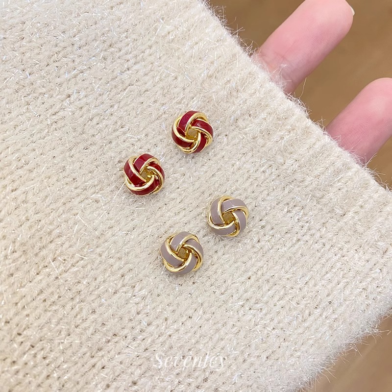 铜合金耳饰 棉花糖耳钉设计感编织同心结风车耳环高级感百搭耳饰