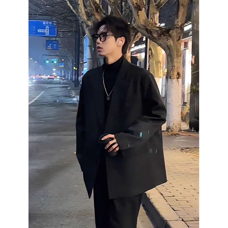 美式休闲黑色西装外套男春秋款cleanfit西服夹克高级感痞帅dk制服