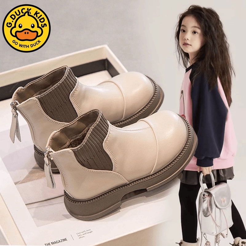 G.DUCK小黄鸭女童马丁靴2025秋冬新款棉靴儿童时尚百搭女孩短靴子