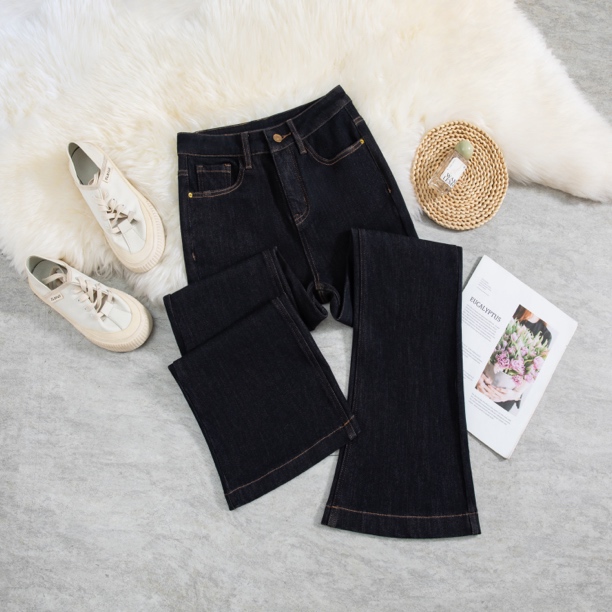 【JEANS】-丹宁蓝·不掉色-360°完美弹老钱风窄版微喇裤直筒百搭