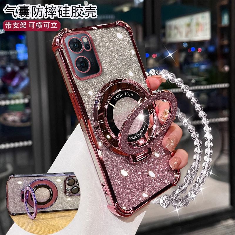 OPPOReno7手机壳PGBM10带磁吸支架全包四角气囊防摔软壳男女新款