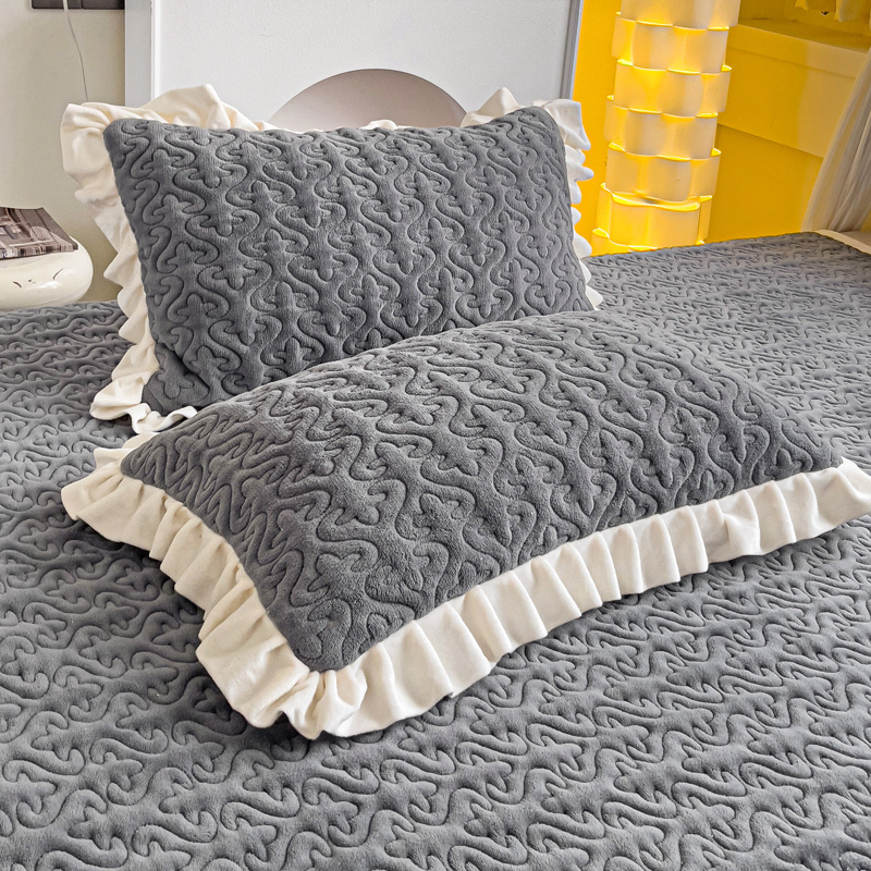 牛奶绒夹棉枕套花边枕头套加厚保暖枕芯套单人单只一对装枕皮加绒