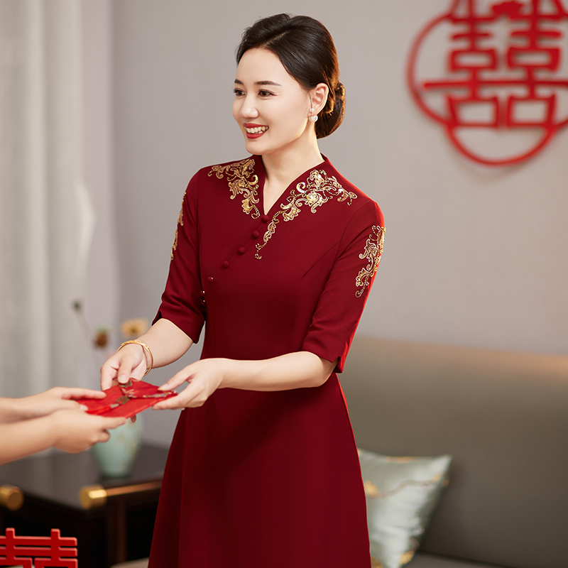 新中式婚宴装2023秋冬新款旗袍高端结婚婚礼服装礼服平时可穿