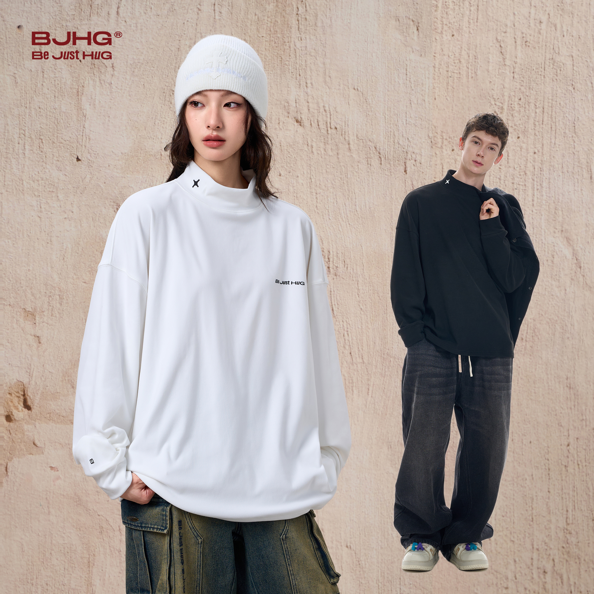 BJHG不计后果 舒绒半高领打底衫卫衣男款秋冬情侣基础纯色长袖t恤