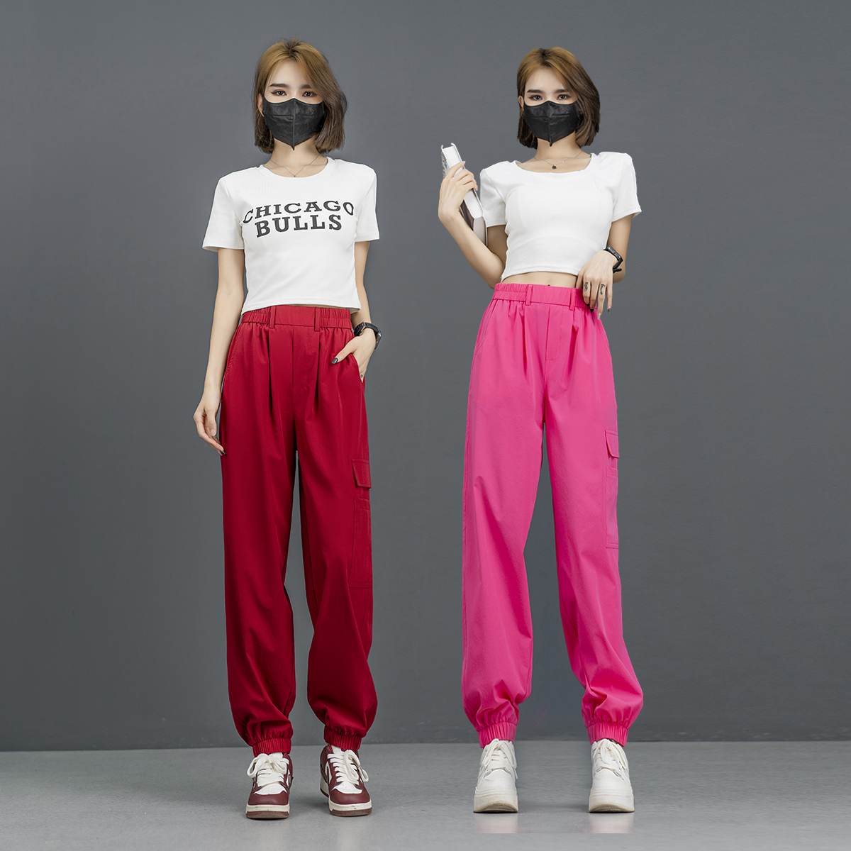 束脚工装裤女夏季薄款2025新款高腰垂感透气速干裤美式时尚运动裤