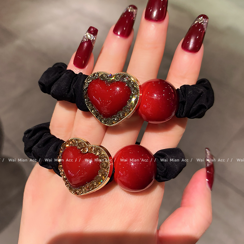 韩版头绳红色爱心小肠发圈女网红扎丸子头马尾发绳2025新款头饰