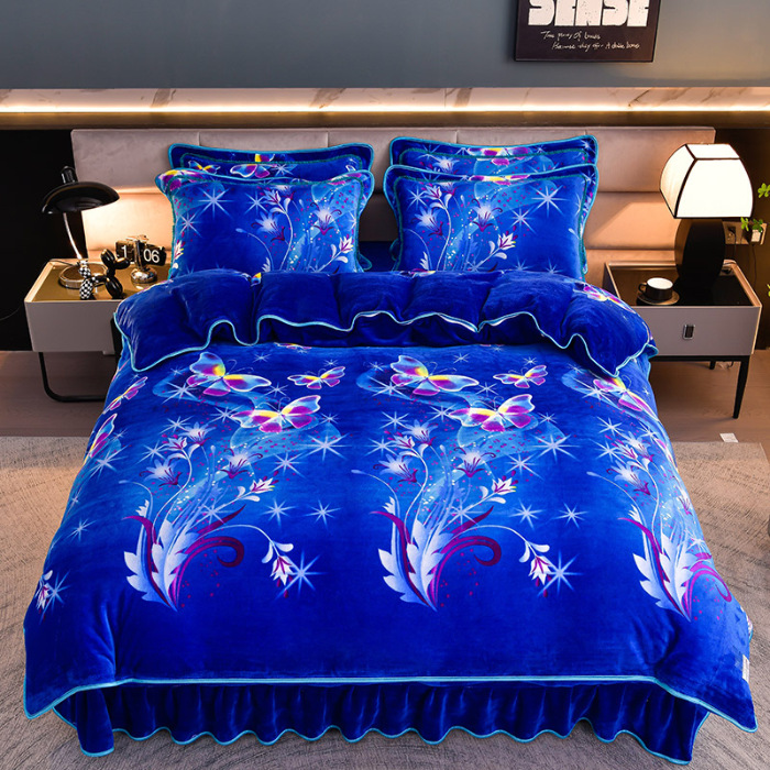 【网红款】新款冬季加厚8-9斤牛奶绒四件套保暖被套双面加绒防静电