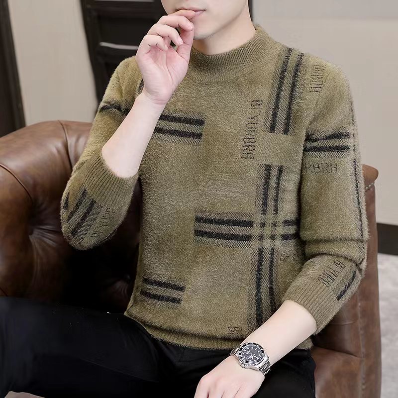 男士新款秋冬季加厚时尚潮流百搭针织保暖套头休闲冬装打底衫上衣