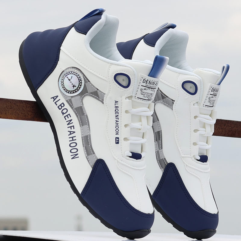 新款皮面防水运动鞋高档男士防滑轻便跑步鞋青少年秋季潮流休闲鞋