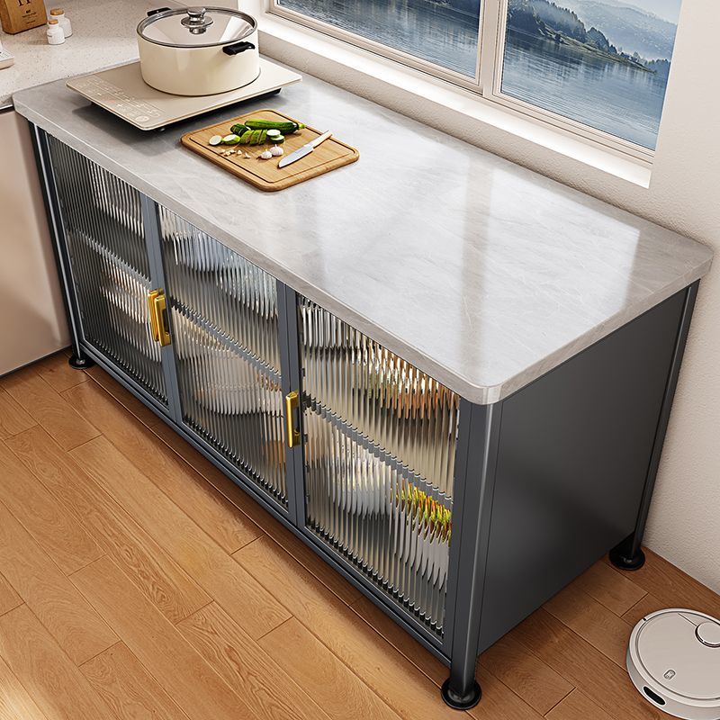 对开门岩板厨房置物架落地多层收纳微波炉烤箱多功能切菜餐边橱柜