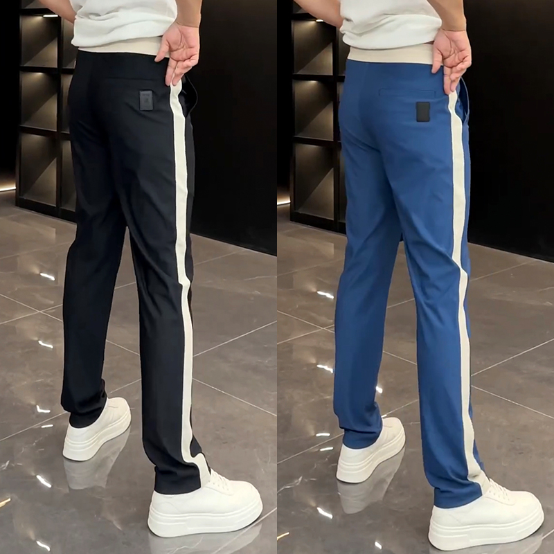 夏季薄款速干休闲裤男士潮流百搭垂感小直筒裤舒适弹力冰丝长裤子