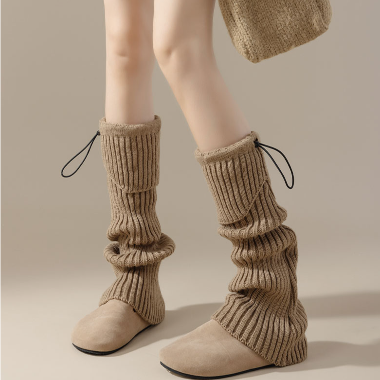 韩版针织袜套保暖堆堆袜秋冬腿套加厚烟灰原宿风小腿袜子竖条纹潮