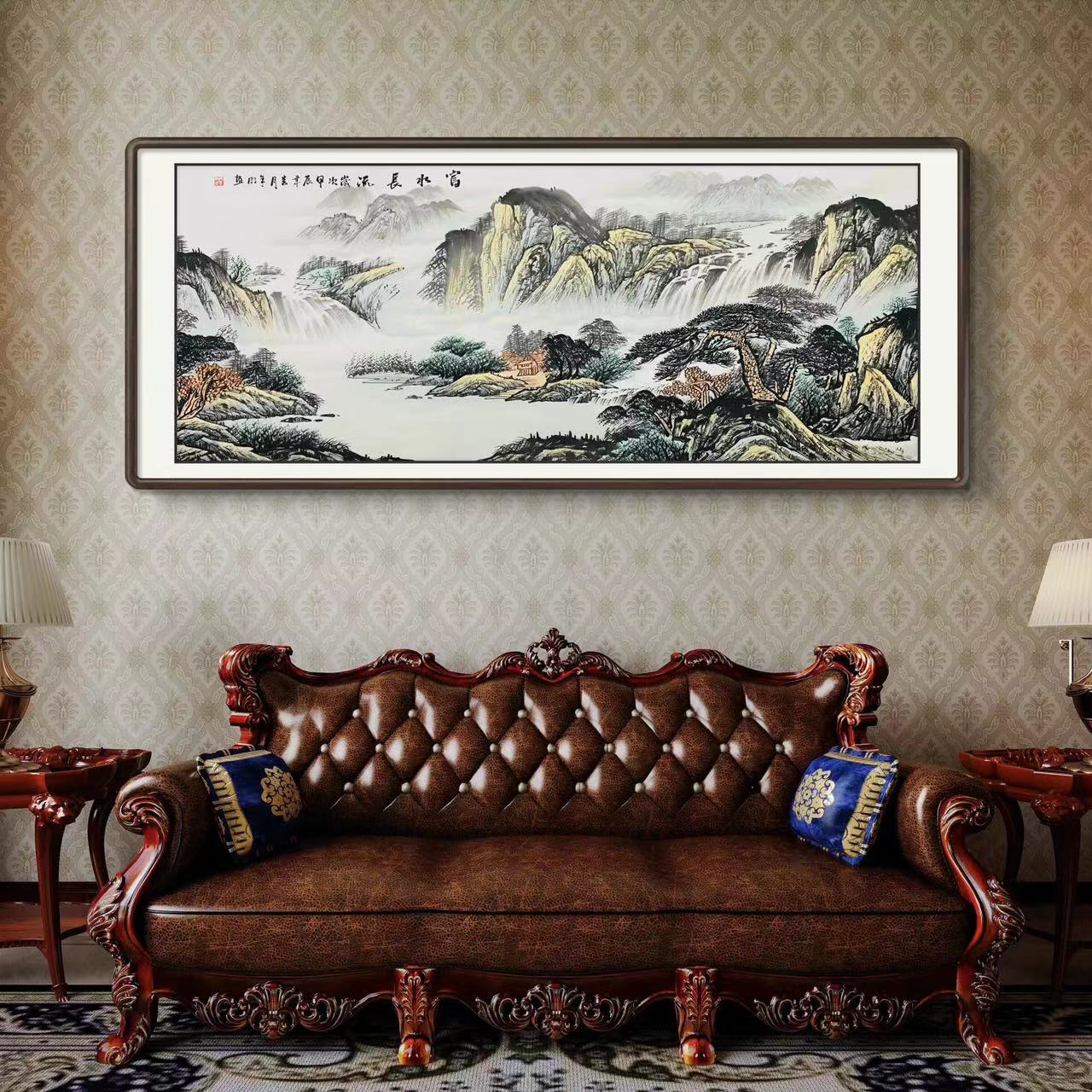 《富水长流》手绘山水画四尺六尺八尺国画客厅办公室挂画字画直播间