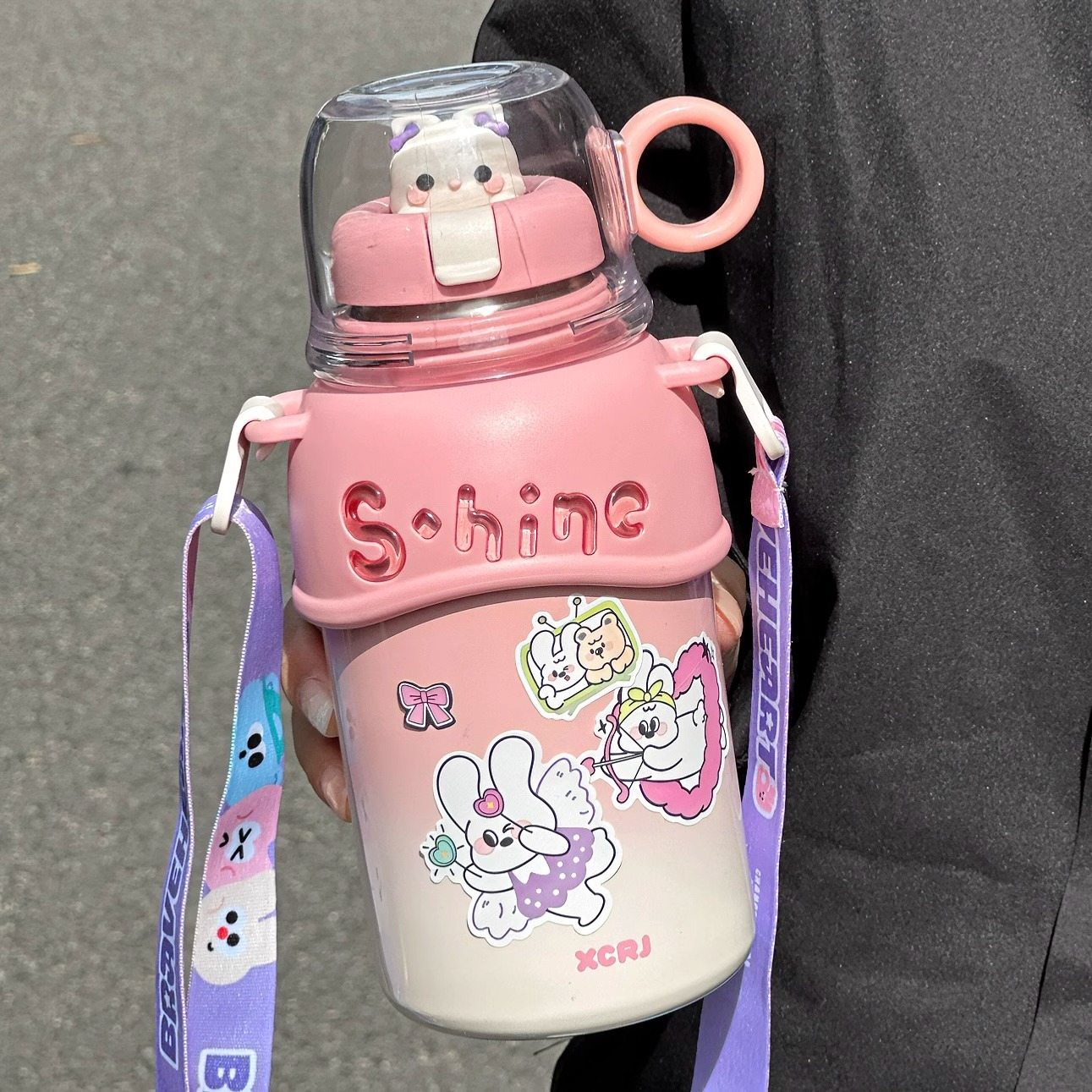 小茶日记保温杯大容量学生可爱杯子带吸管高颜值斜挎女生水杯家用