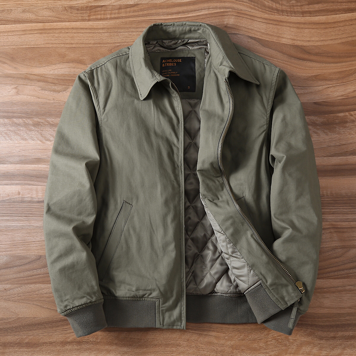 美式休闲夹克商务冬季外套中青年工装百搭简约翻领纯色夹棉上衣男