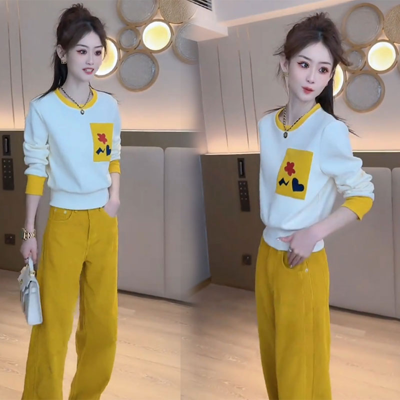 秋季新款百搭洋气个性设计感气质长袖上衣时尚宽松垂感休闲裤套装