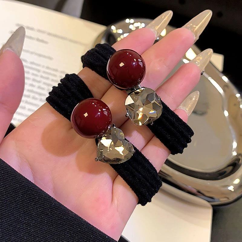 2025款高级感珠珠水钻头绳女新款安哥拉红高颜值高马尾气质发绳