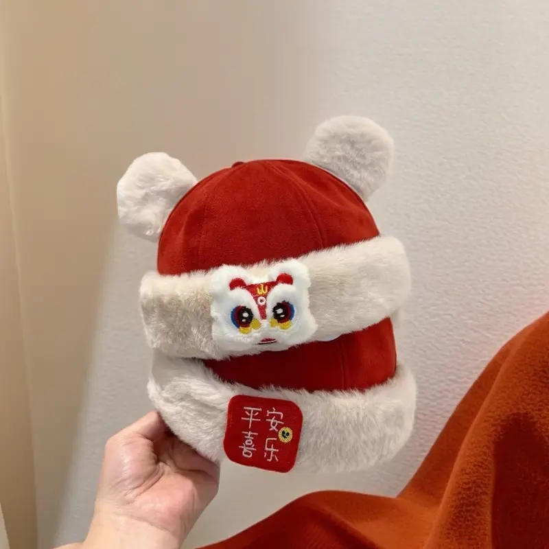 婴儿帽子秋冬款地主帽男宝宝可爱超萌红色周岁新年保暖加厚瓜皮帽