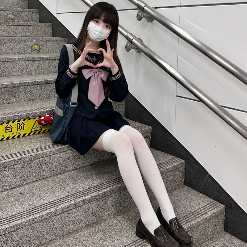 秋柚语凌兰私立原创秋季白色显瘦穿搭绀粉水手服长短袖校供春秋
