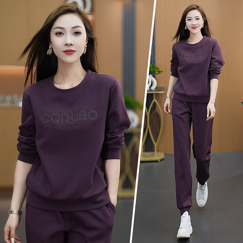 休闲运动服套装女春秋季2025新款妈妈时尚圆领洋气宽松显瘦两件套