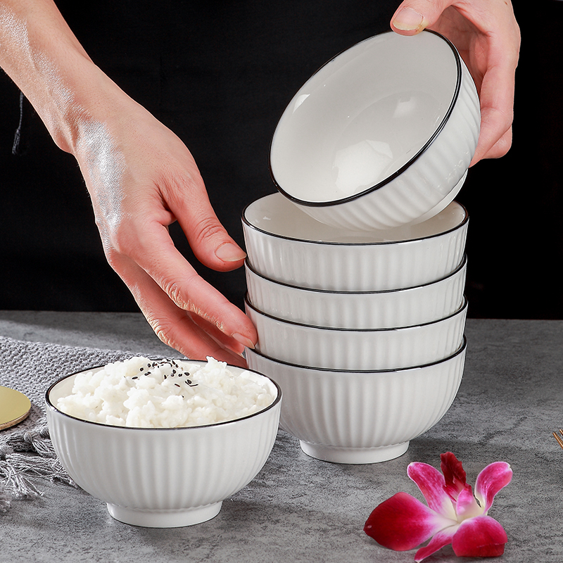 【国宇超市专属】孟垣6个装4.5英寸欧式餐具竖纹釉下彩陶瓷饭碗