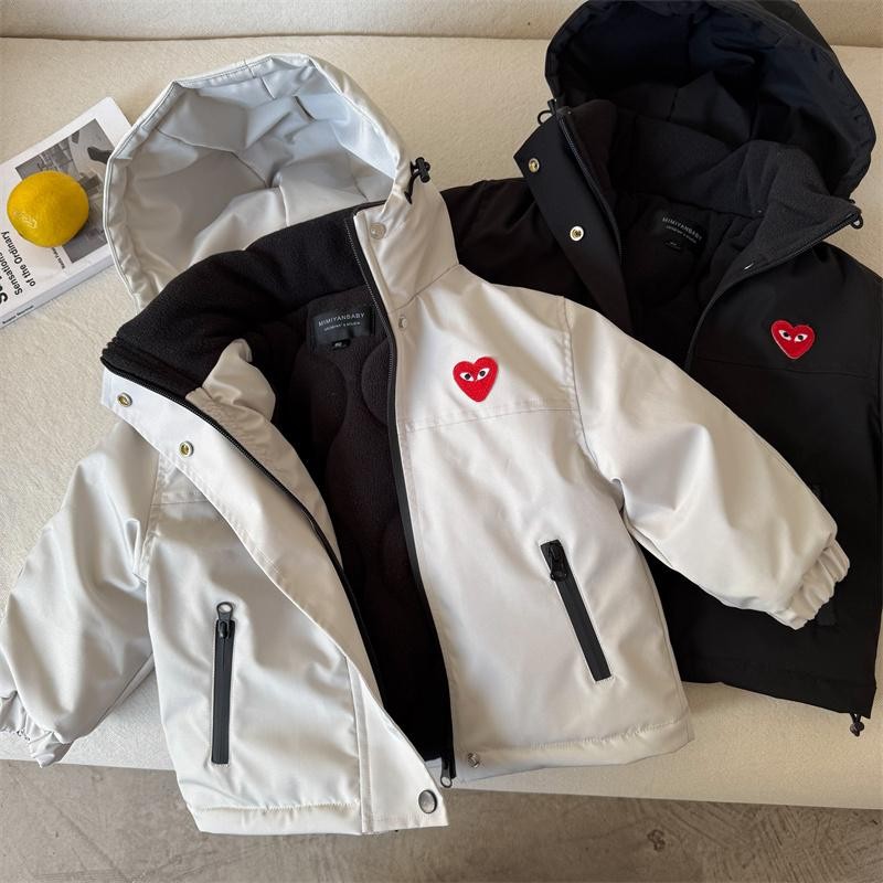 儿童外套2025冬季新款中小童男女宝宝加绒加厚连帽冲锋衣加厚棉衣