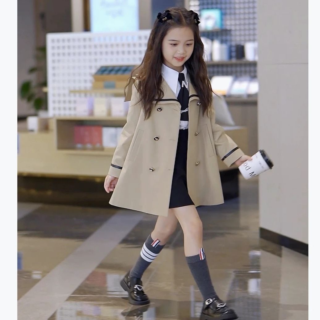2024女童风衣外套中长款春季新款中大童学院风韩版洋气时髦网红潮