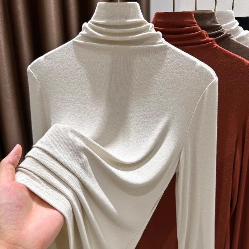 高级感穿搭针织堆堆高领打底衫女秋冬新款洋气内搭T恤衫百搭上衣