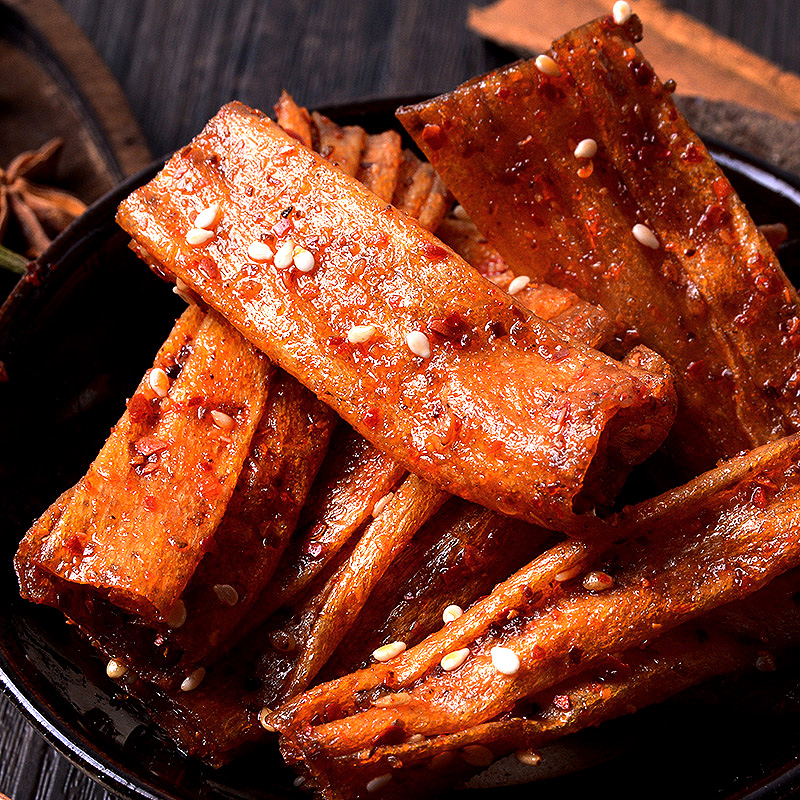 湖南特产网红香辣豆腐皮手撕麻辣手工豆卷辣条休闲小零食传统美味