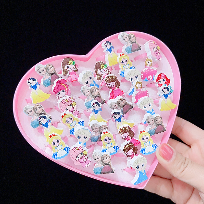 儿童戒指可调节卡通指环女童饰品公主生日礼物首饰爱心盒宝宝饰品