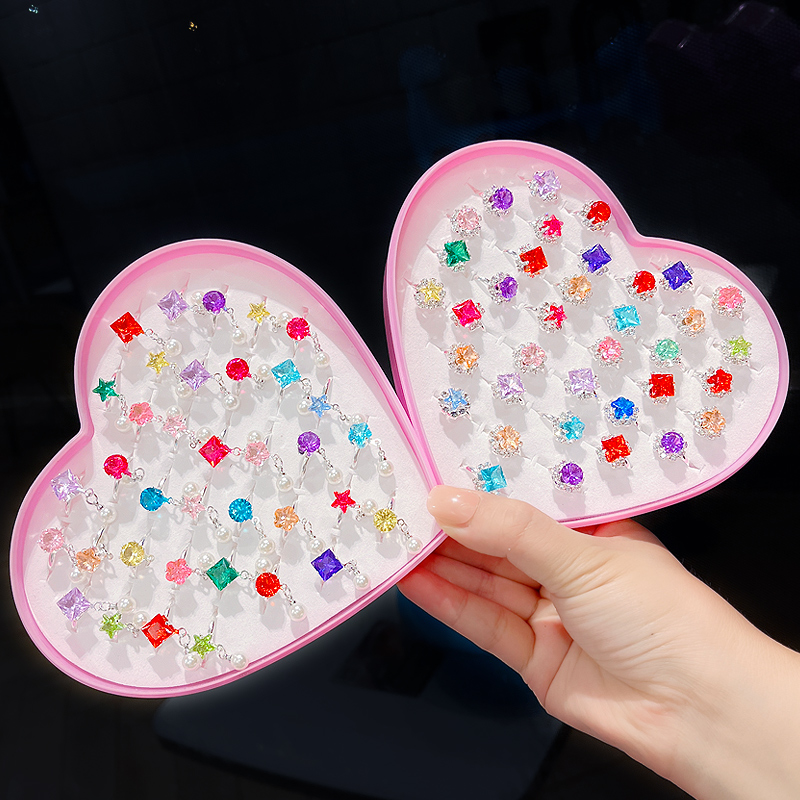 儿童戒指女童宝石珍珠首饰盒宝宝塑料镶钻指环小女孩小孩水晶环戒