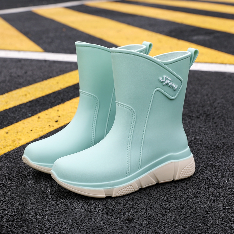 雨鞋女款外穿防水鞋加绒女时尚软底防油厨房工作胶鞋耐磨加棉保暖