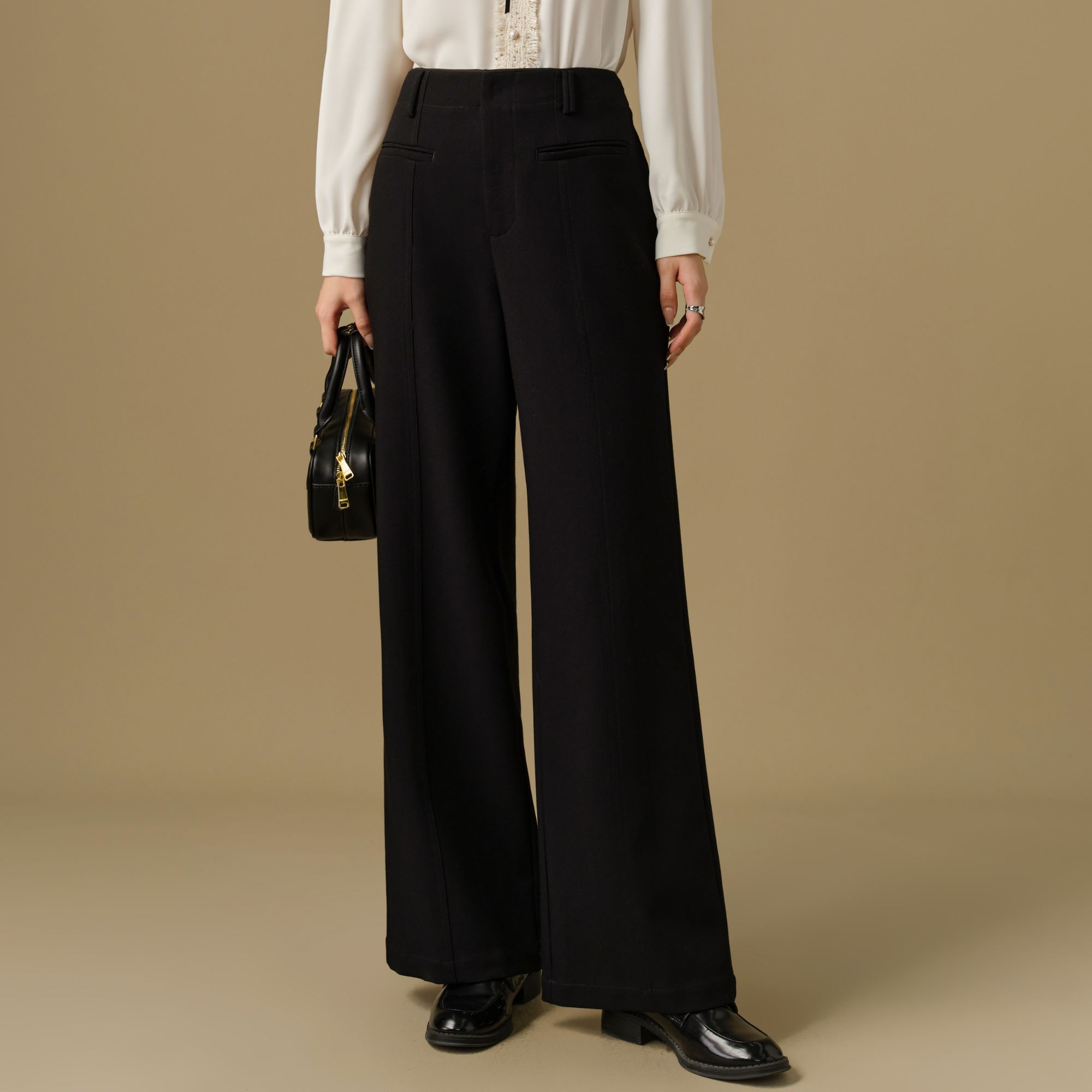 独束微胖M大码女装直筒法棍高腰显瘦时尚通勤宽松休闲裤24DS84344