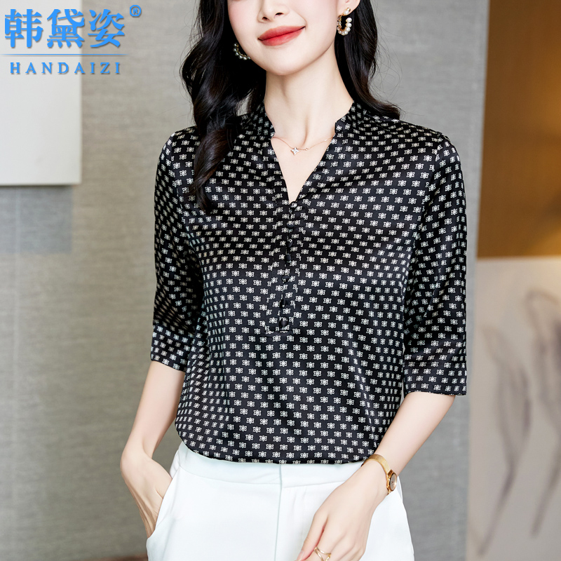 杭州时尚重磅真丝衬衫女2025夏新款五分袖洋气桑蚕丝小衫半袖上衣