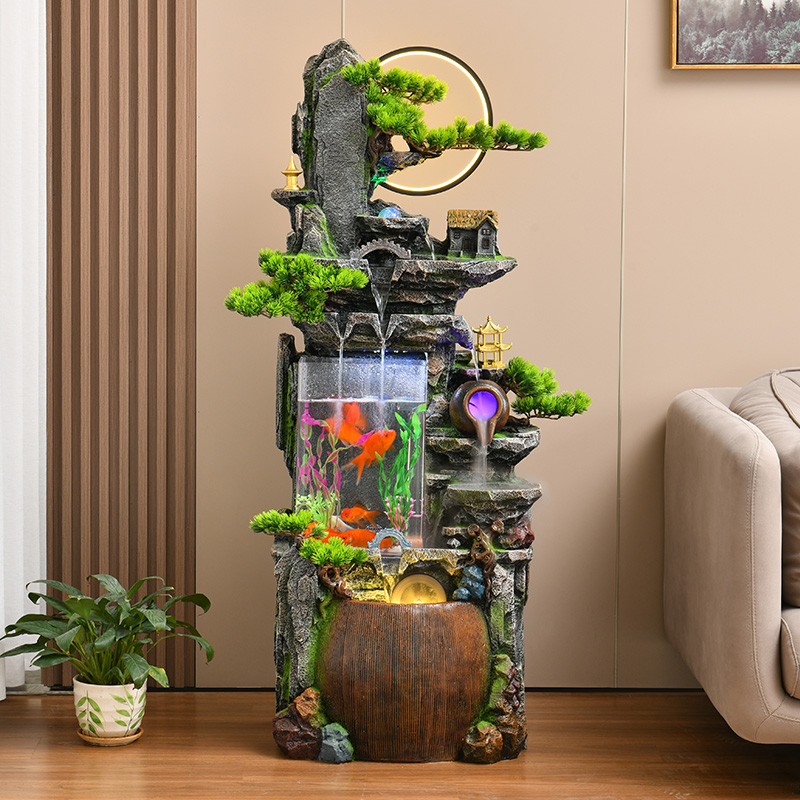 7169山水亭台田园摆件别墅家居流水生财摆件循环水风水摆件流水