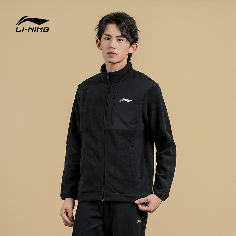 李宁2025运动卫衣开衫无帽摇粒绒防寒保暖户外休闲薄款外套流光风
