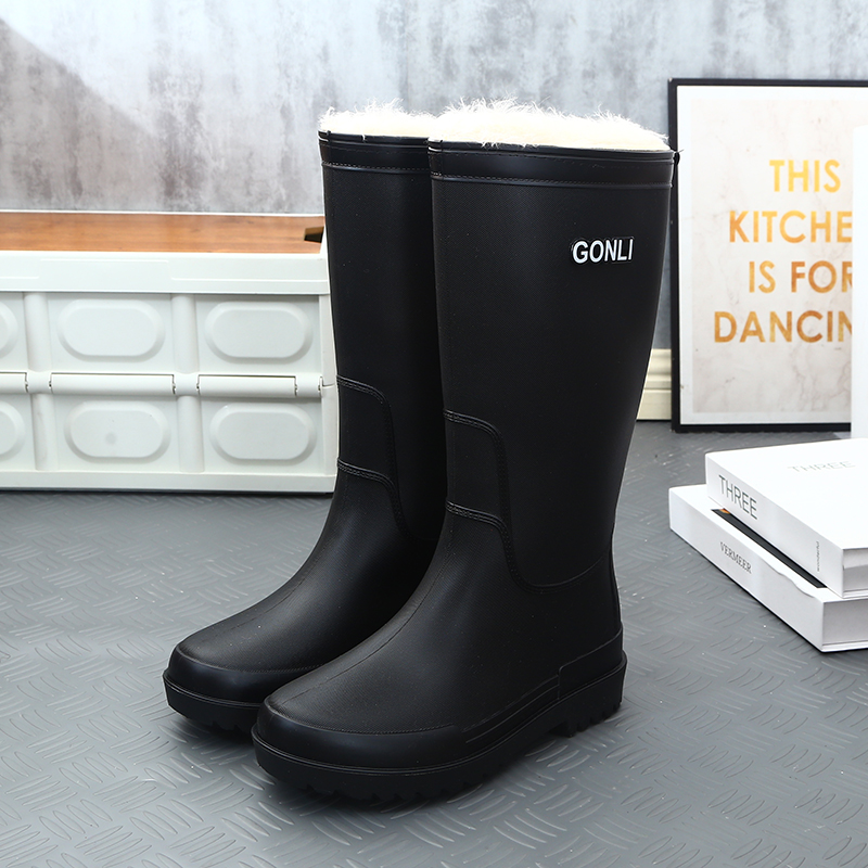 冬季保暖长筒雨鞋男防水鞋加绒一体胶鞋骑手水靴高筒钓鱼厨房雨鞋