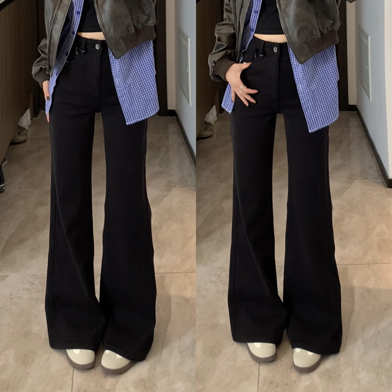 秋季黑色不贴腿喇叭裤女高品质高腰显瘦弹力直筒微喇牛仔裤马蹄裤