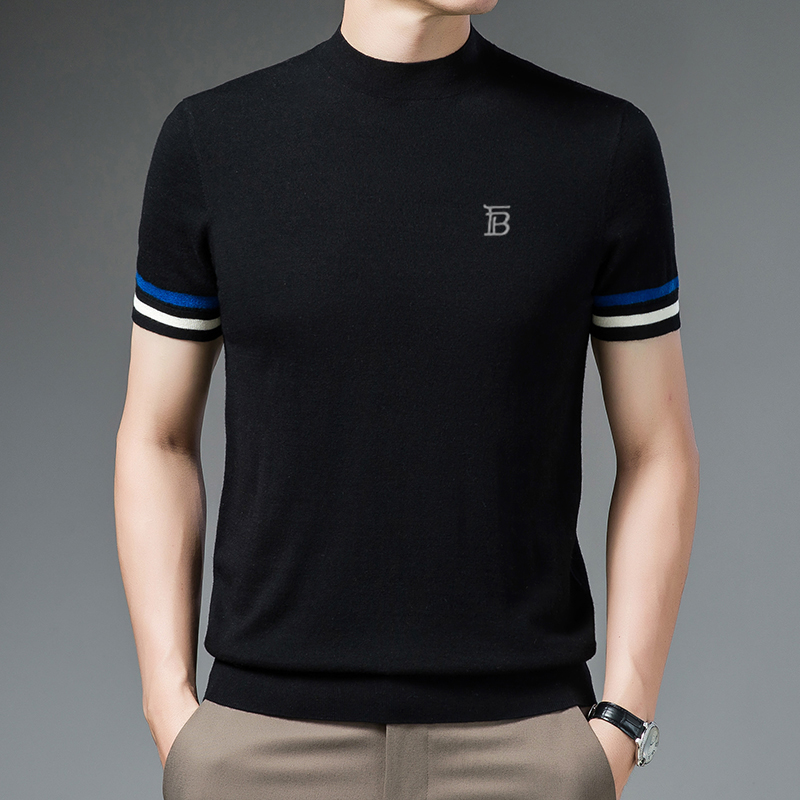 欧洲轻奢LUNBBLRRY圆领短袖T恤男高档百搭羊毛衫潮流时尚爆款毛衣