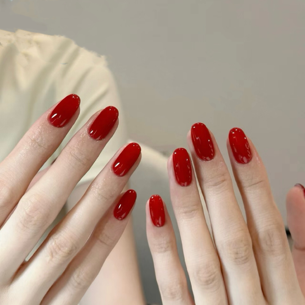 【财运红】纯手工穿戴甲红色纯色美甲高级气质百搭新年美甲穿戴甲片