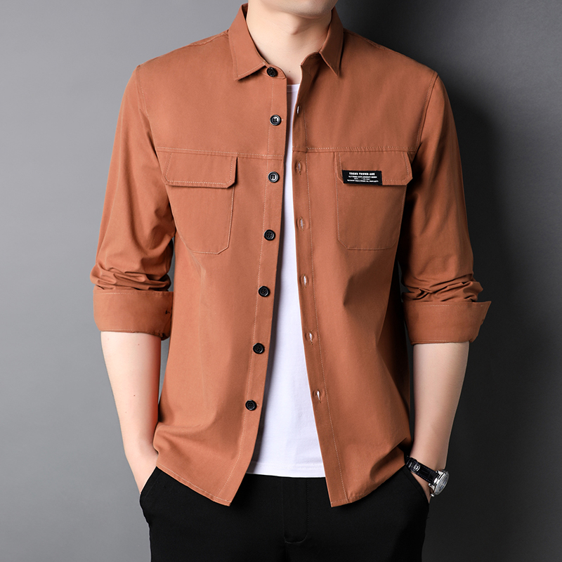 纯棉宽松版高档工装衬衫男士长袖休闲衬衣春秋外套男装