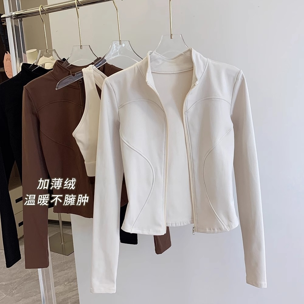 春季女显瘦又保暖的加厚薄绒立领长袖拉链外套 运动夹克健身服